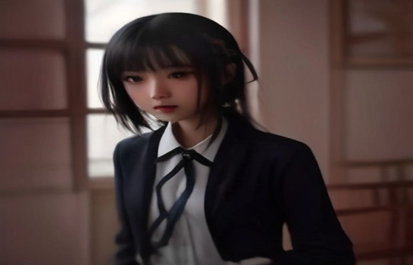 女大学生的沙龙室宽敞明亮的室内场景，宝石蓝紫色调装修风格，镜前灯暖光下女大学生正在接受专业美发造型服务，画面时尚温馨充满活力